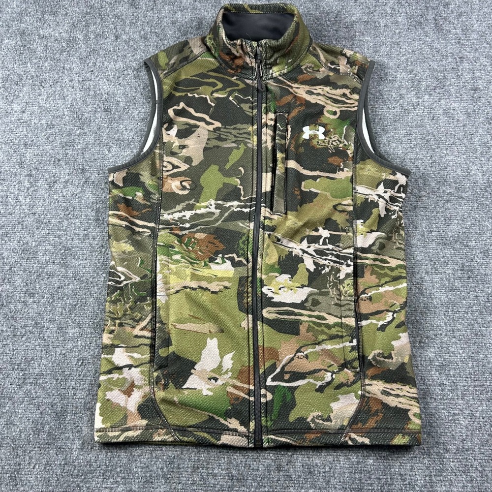 Under Armour Vest Mens Medium Green Camo ColdGear Fitted Full Zip Hunting Fleece - Picture 2 of 7